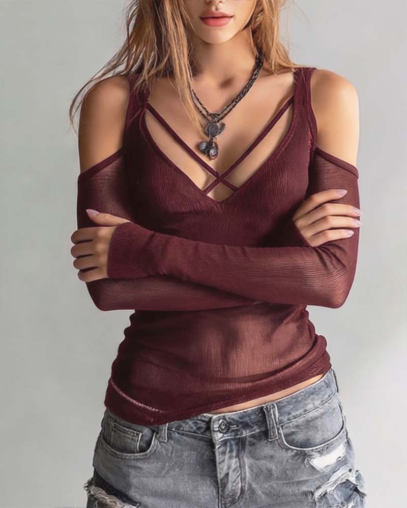 Bluse Gekreuzt V-Ausschnitt Off-Shoulder