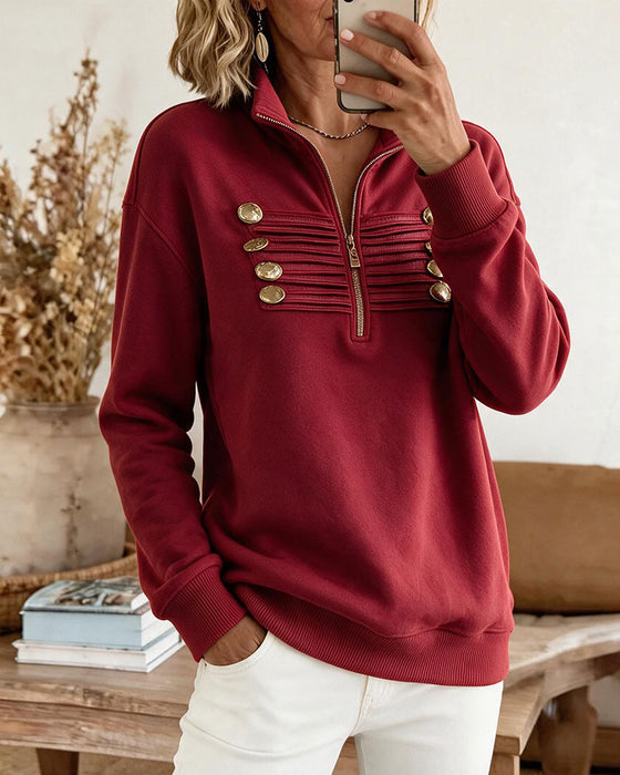 Einfarbiges Vintage-Sweatshirt Mit Stehkragen
