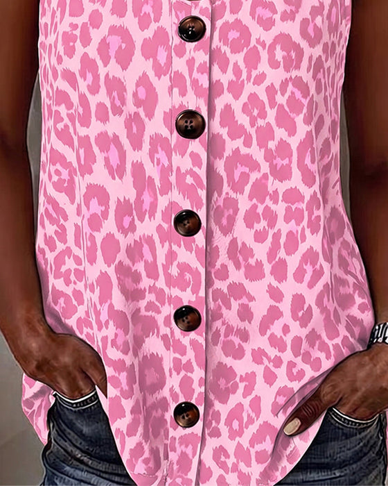 Tank Top Leopard Spaghettiträger Knopf Metallschnalle