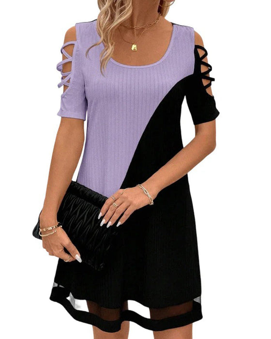 Kleid Farbblock Kurzarm