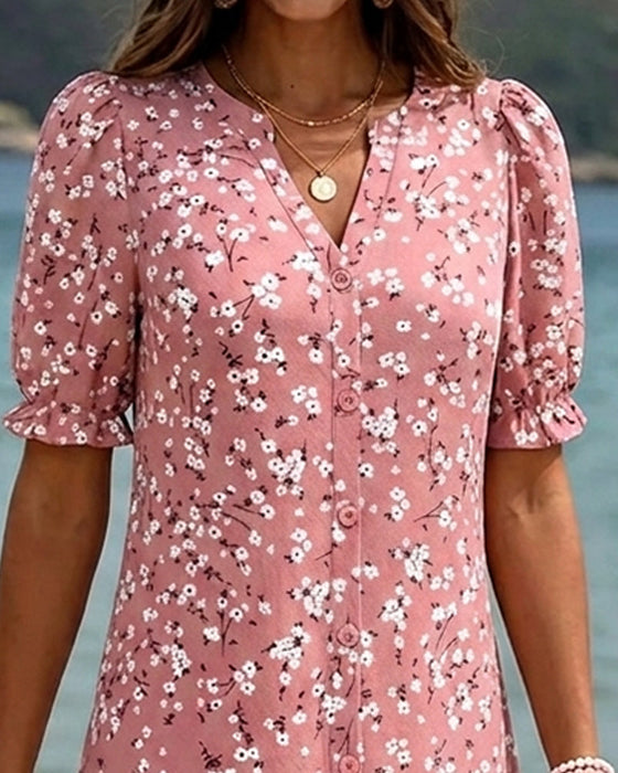 Kleid Blumen V-Ausschnitt Gestuft