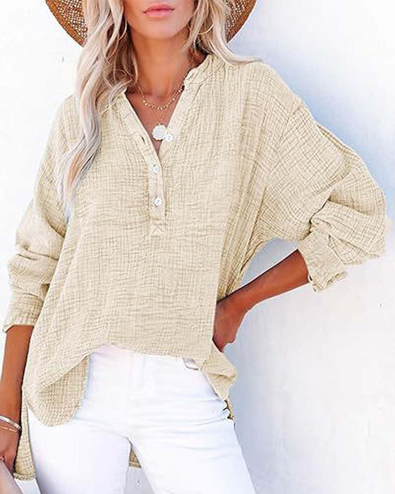 Bluse Plissiert Knopf Langarm
