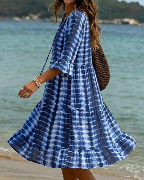 Kleid Mit V-Ausschnitt, Farbverlaufsdruck, Urlaub