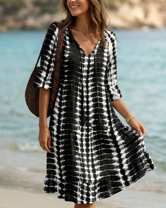 Kleid Mit V-Ausschnitt, Farbverlaufsdruck, Urlaub