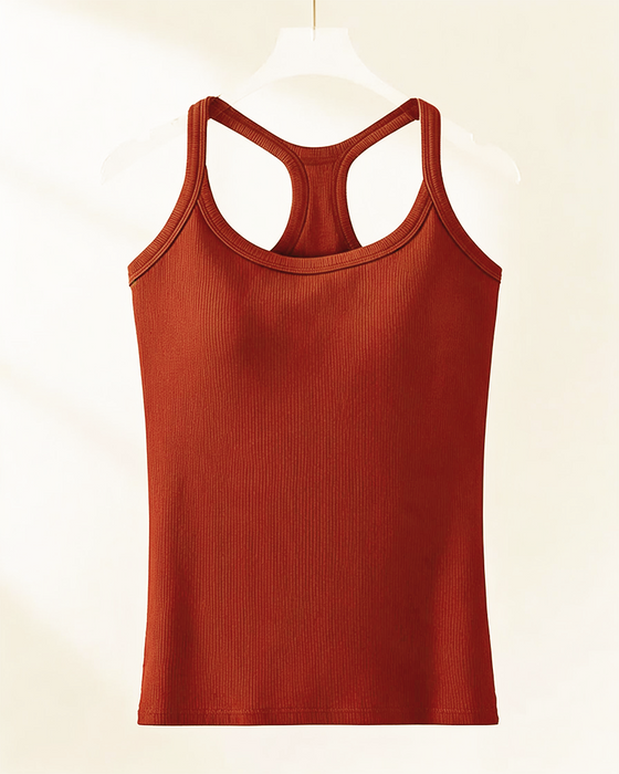 Tanktop Eingebauter Bh Gerippt Einfarbig