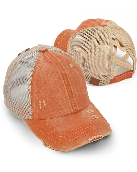 Cap Verstellbar Kreuz Rückseite Distressed Denim Baseball