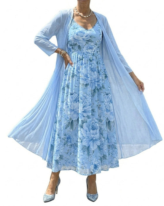 Set Blumig Druck Kleid Zweiteilig