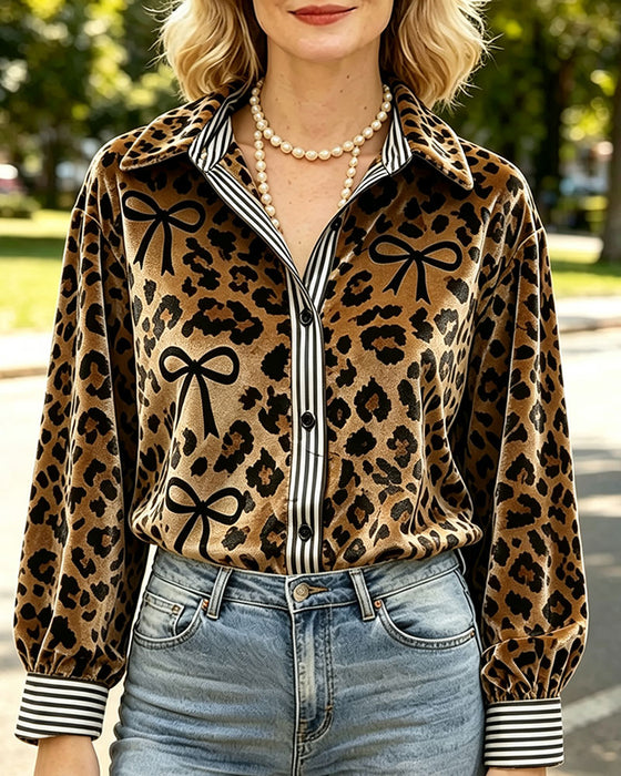 Bluse Leopard Druck Schleife