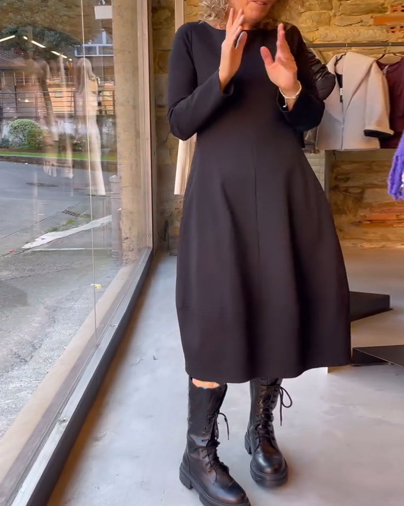 Kleid einfarbig Rundhals Taille A-Linie