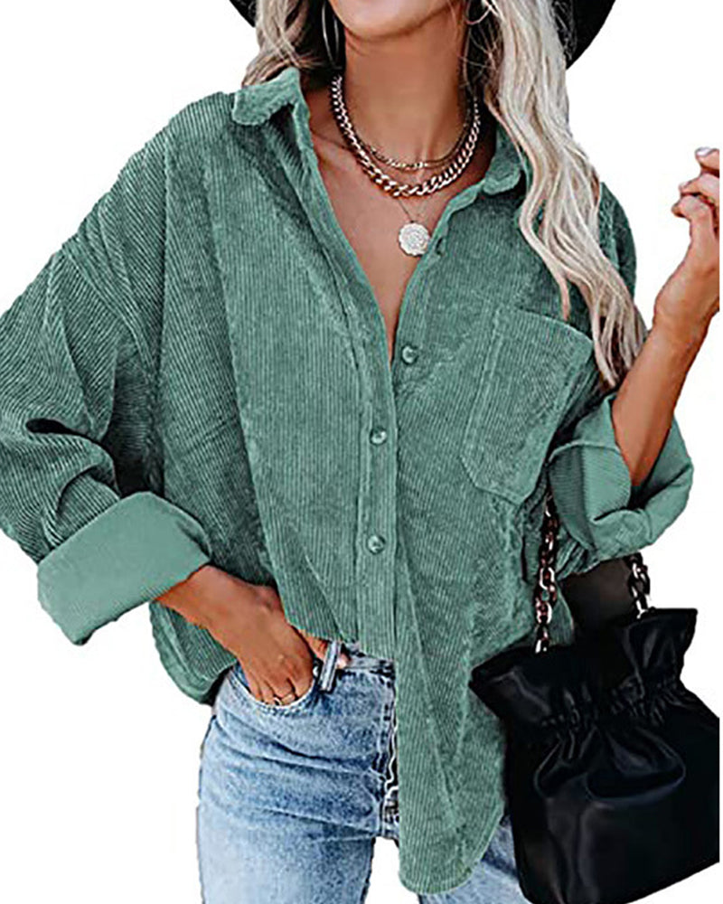 Einfarbige Cordbluse Mit Tasche