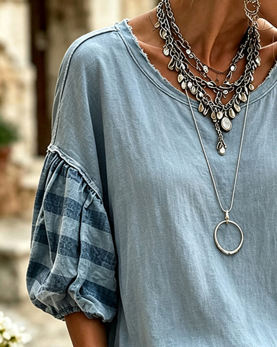 Bluse Rundhals Gestreift