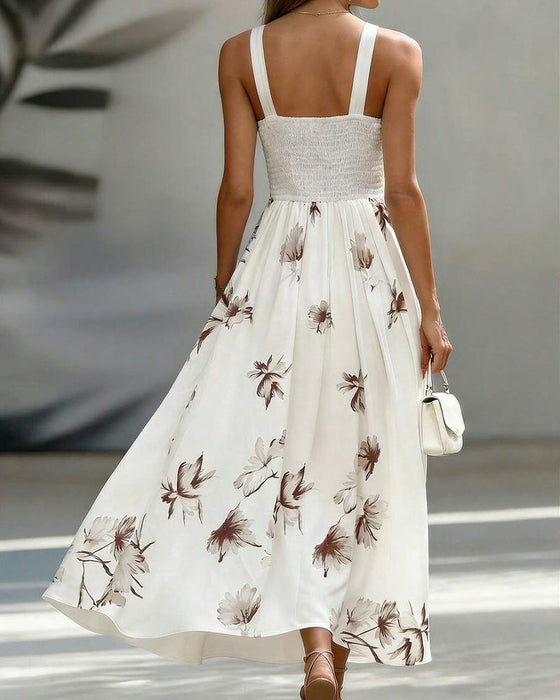Kleid Ärmellos V-Ausschnitt Taille Blumen