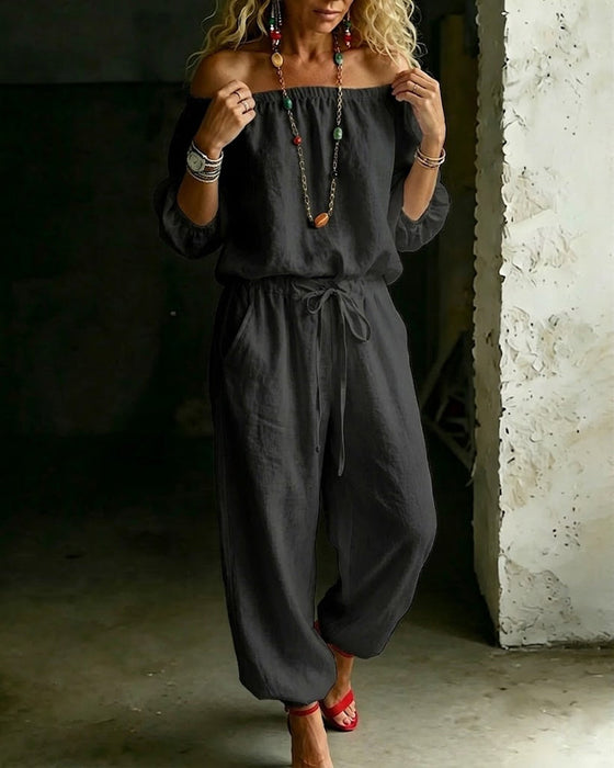 Jumpsuit Off-Shoulder Bindegürtel Tailliert