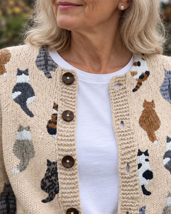 Cardigan Katze Rücken Druck Gestrickt