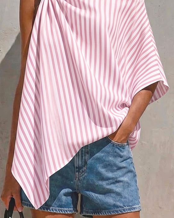 Bluse Gestreift Locker Asymmetrisches Design