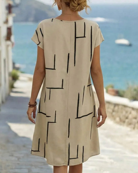 Kleid Damen Sommer Lässig Druck Rundhals