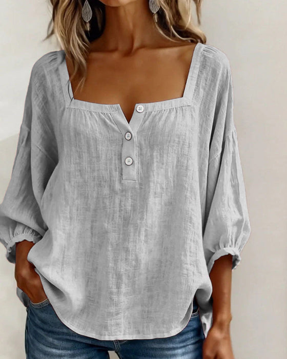 Bluse Einfach Quadratischer Ausschnitt Langarm