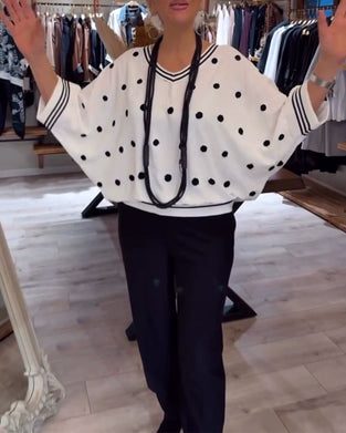 Bluse V-Ausschnitt Polka Dot Loose