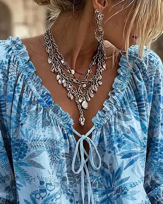 Bluse Mit V-Ausschnitt Und Schnürung