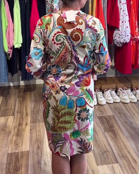 Kleid Stehkragen Blume