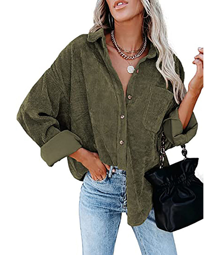 Einfarbige Cordbluse Mit Tasche