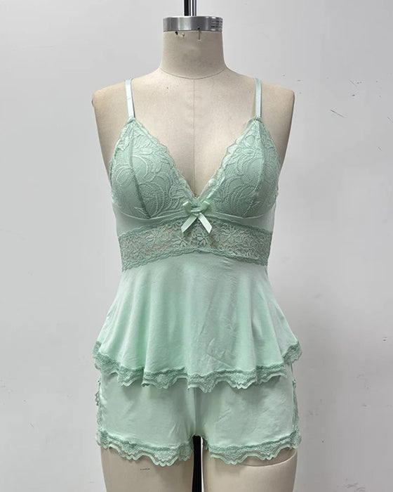 Set Spitze V-Ausschnitt Camisole Und Shorts Schlafbekleidung