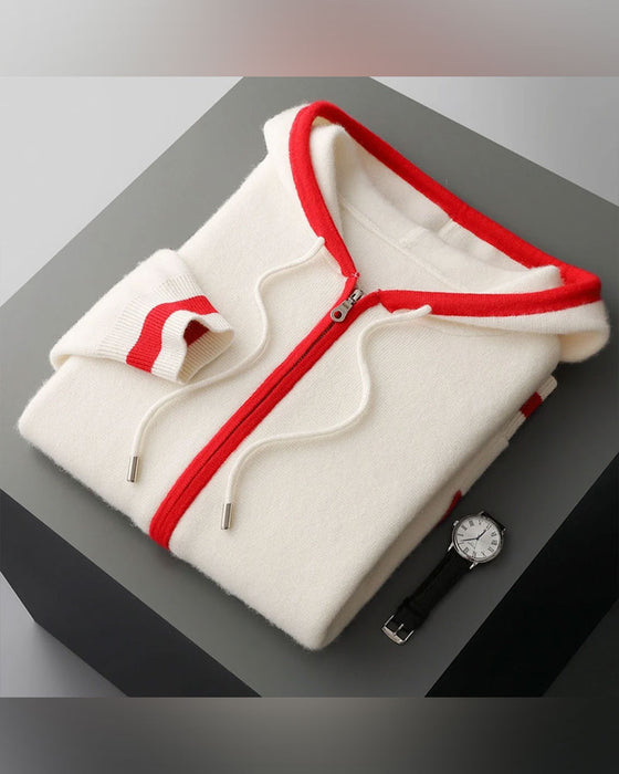 Cardigan Mit Kapuze Vollreißverschluss Kontrast Pullover