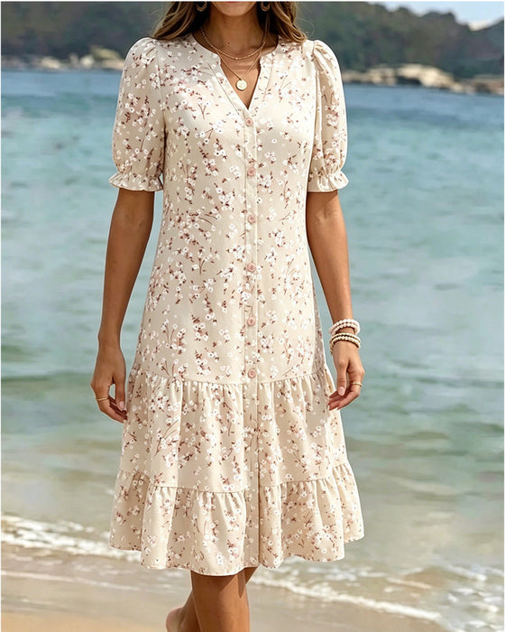 Kleid Blumen V-Ausschnitt Gestuft