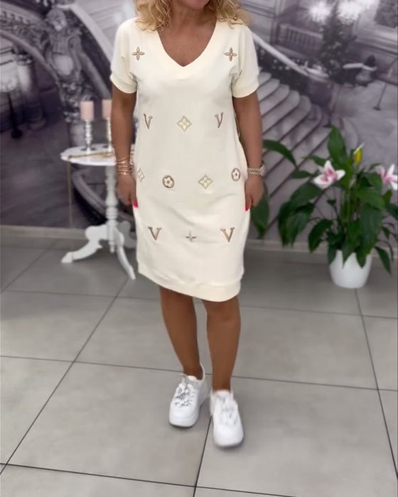Kleid Mode V-Ausschnitt Kurzärmelig