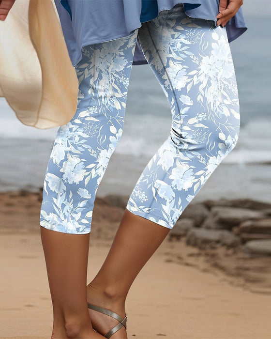 Hose Stretch Casual Bedruckt Cropped