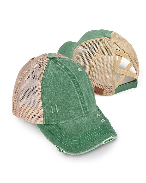 Cap Verstellbar Kreuz Rückseite Distressed Denim Baseball