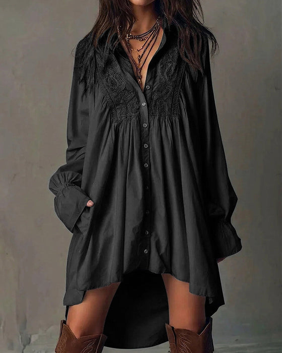 Kleid Mit Spitzeneinsätzen Und Puffärmeln