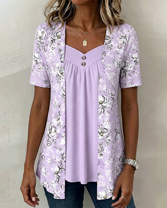 T-Shirt Blumenprint Falsch Zweiteilig
