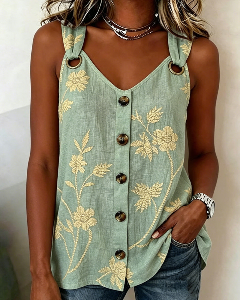 Tank Top Blumen Camisole Metall Ring