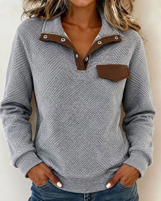 Sweatshirt Rautenstepp Jacquard Farbblock Revers