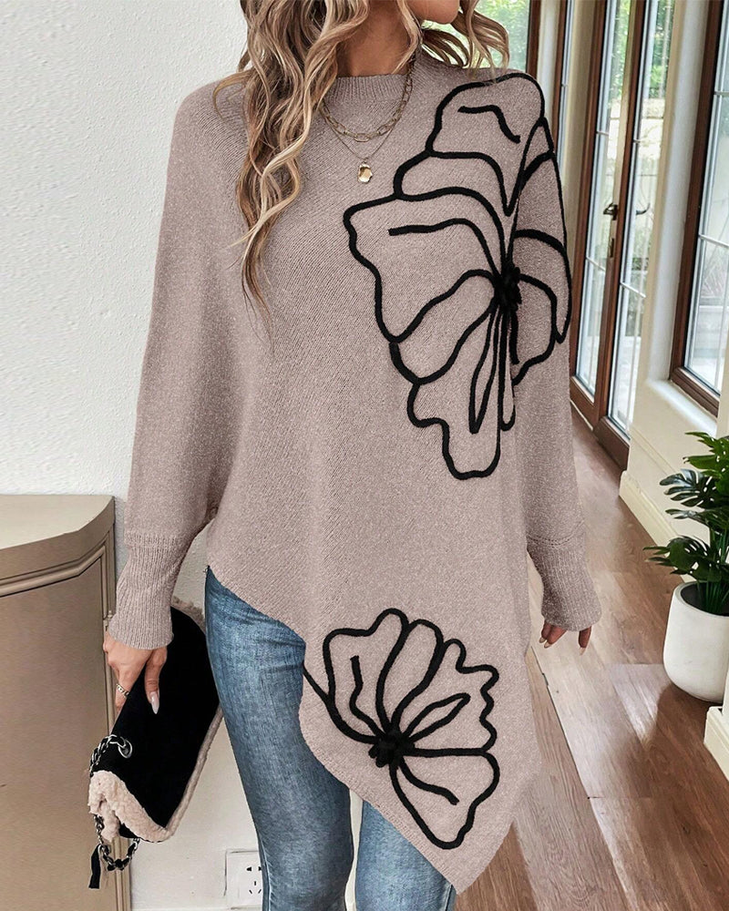 Blumiges Weites Sweatshirt mit Fledermausärmeln