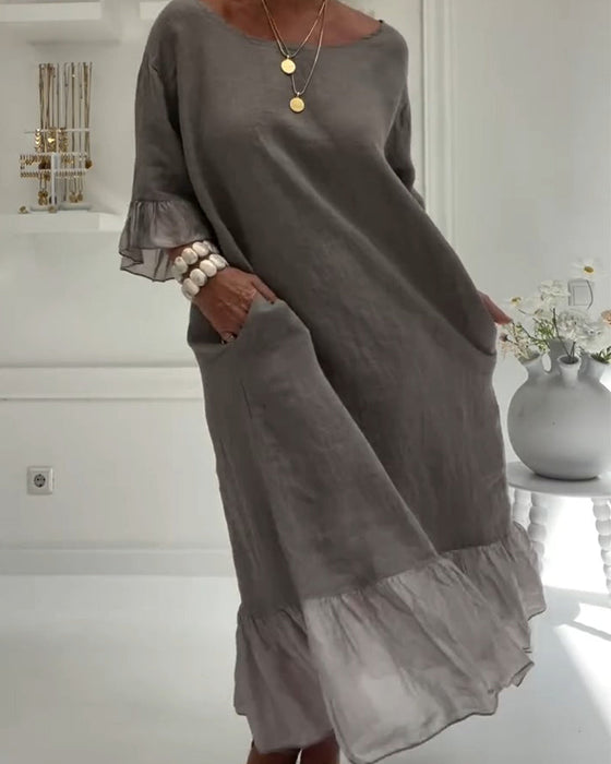 Kleid Rüsche Tasche Lässig