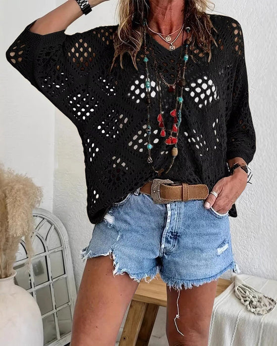 Pullover Rautenmuster Lochmuster Locker
