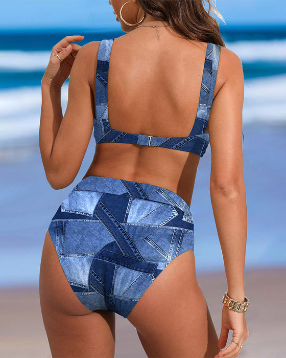 Bikini Retro Kontrast High Waist Slip
