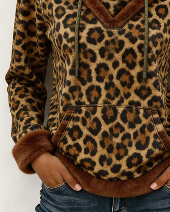 Sweatshirt Leopardenmuster Mit Kapuze Kordelzug