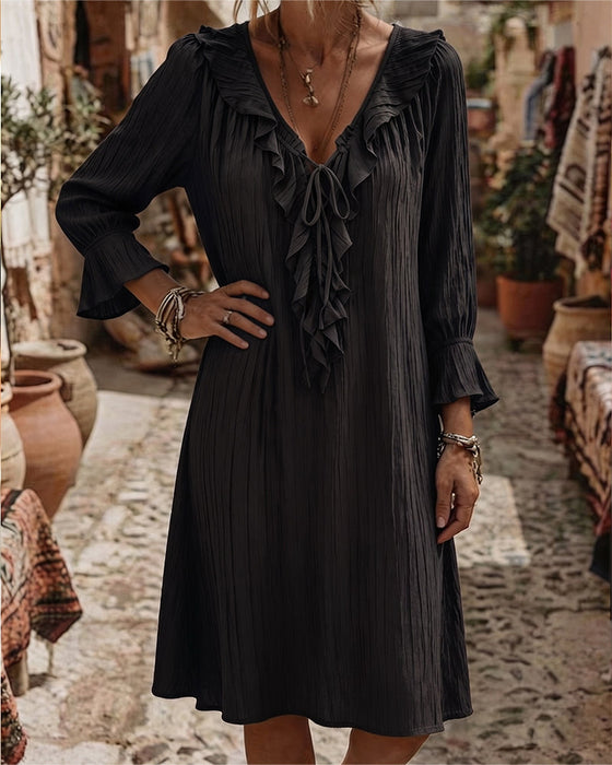 Kleid Rüschenkragen Binden Dreiviertelärmel