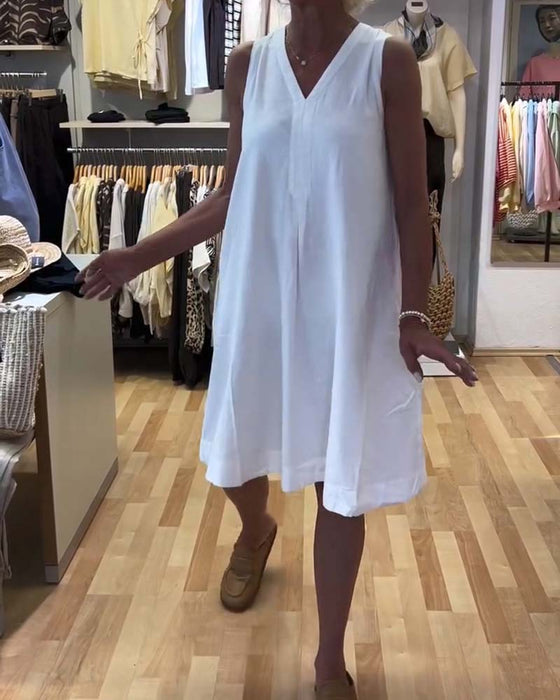 Kleid Ärmellos V-Ausschnitt Locker A-Linie