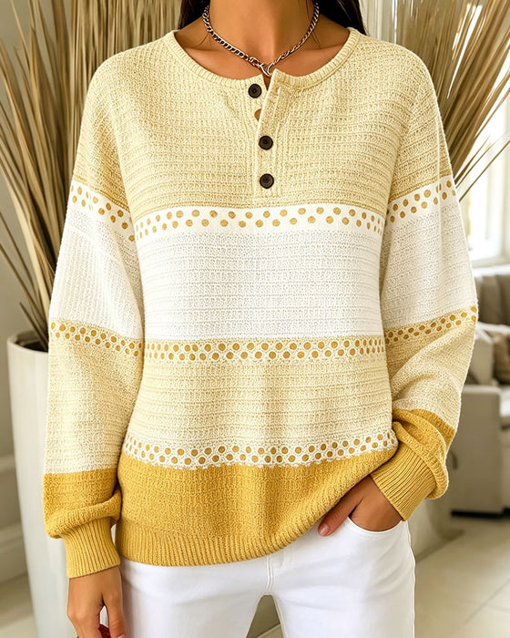 Sweatshirt Farbblock Waffelstrick Henley Pullover
