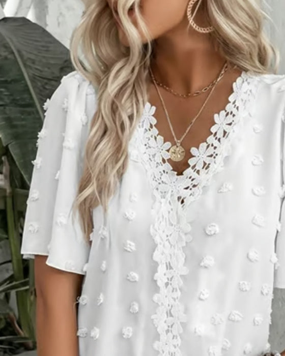 Bluse Zusammengefügt Jacquard Rüschenärmel