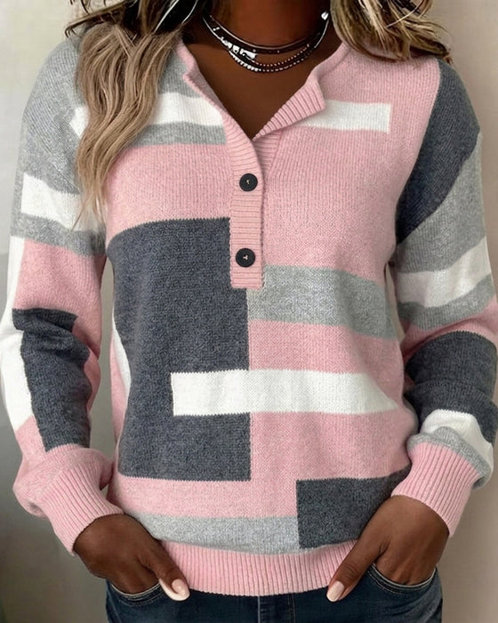 Pullover Karo Knopfleiste Langarm