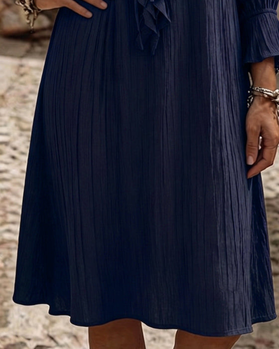 Kleid Rüschenkragen Binden Dreiviertelärmel