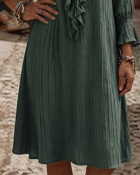 Kleid Rüschenkragen Binden Dreiviertelärmel