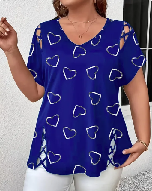 T-Shirt Herzmuster Hohl Kurzärmelig