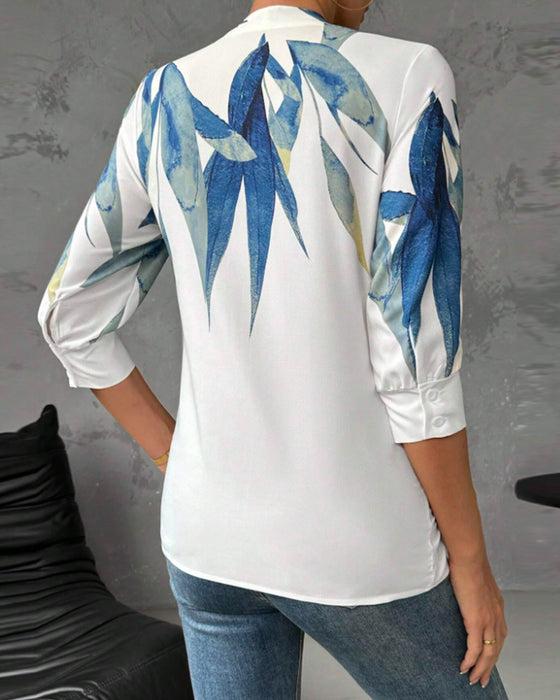 Modische bedruckte All-Match-Bluse mit V-Ausschnitt