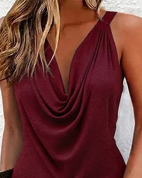 Kleid Casual Drapierter Kragen Ärmellos